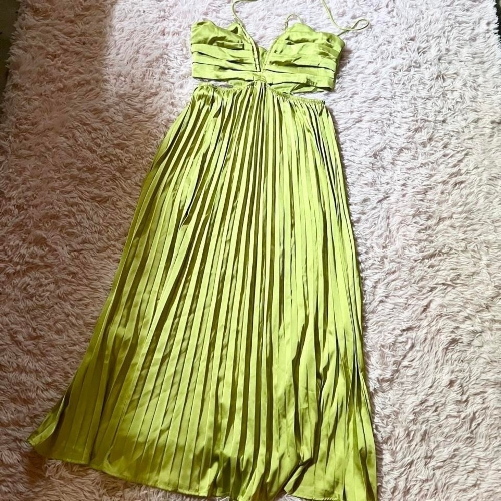 Metallic Flowy Bold Bright Pleated Accordion Cutout Sexy Dress Womens M Mystical